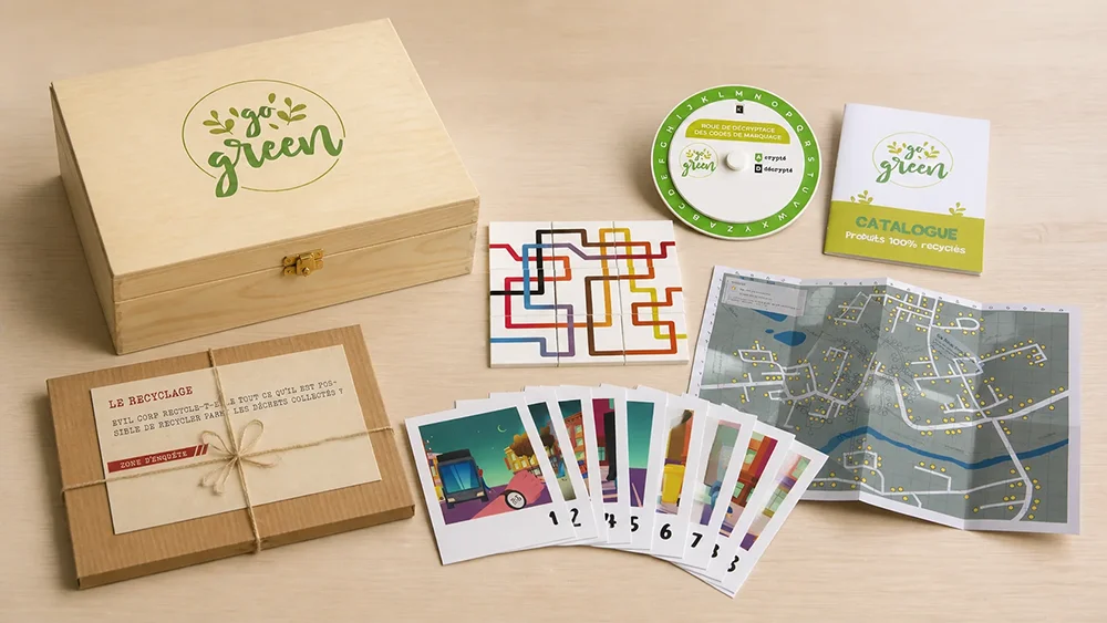 Escape box sur mesure conçue pour le Syndicat Émeraude, sur le tri, le recyclage et le compostage